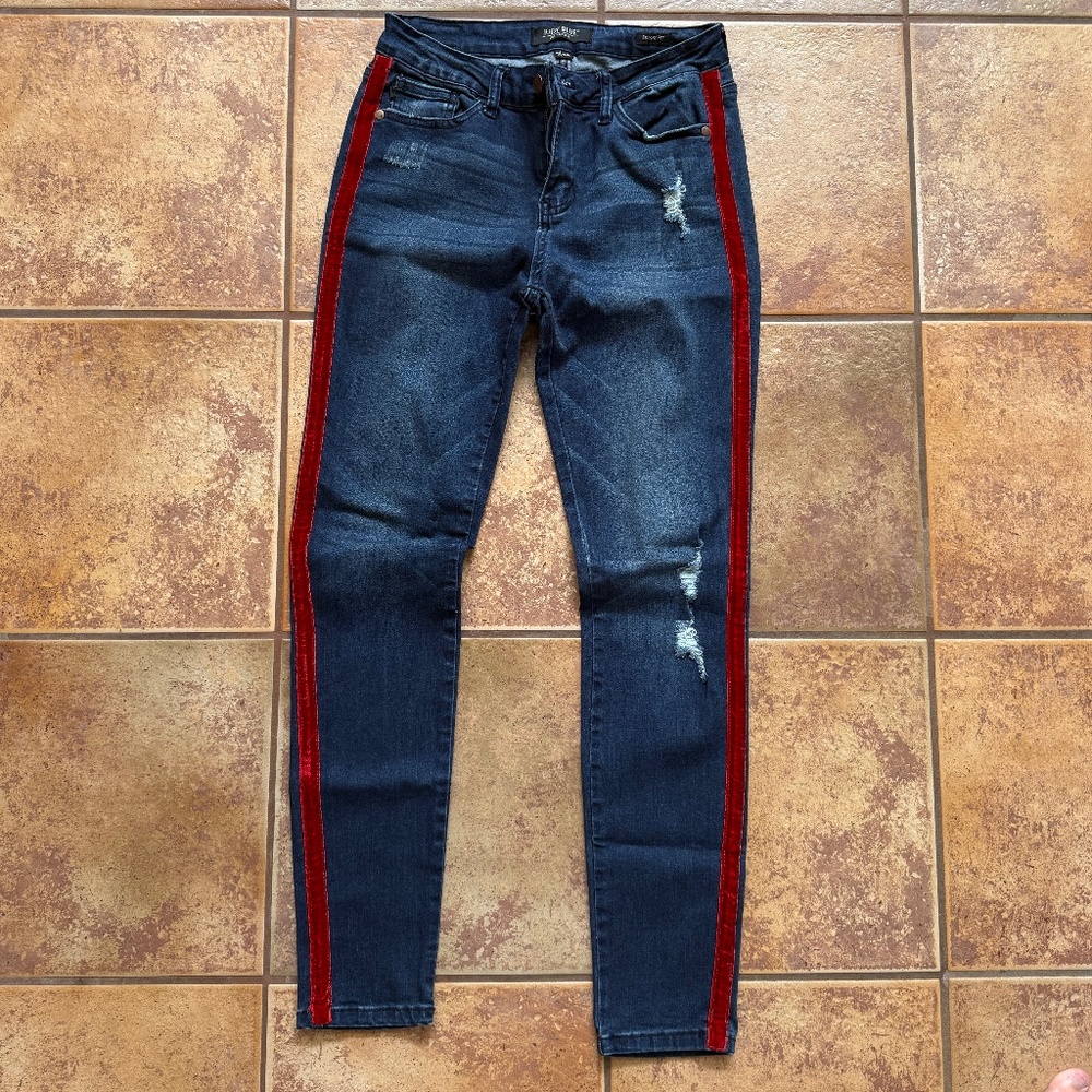 Judy Blue Skinny Red Velvet Trim Midrise Jeans Size 7/28